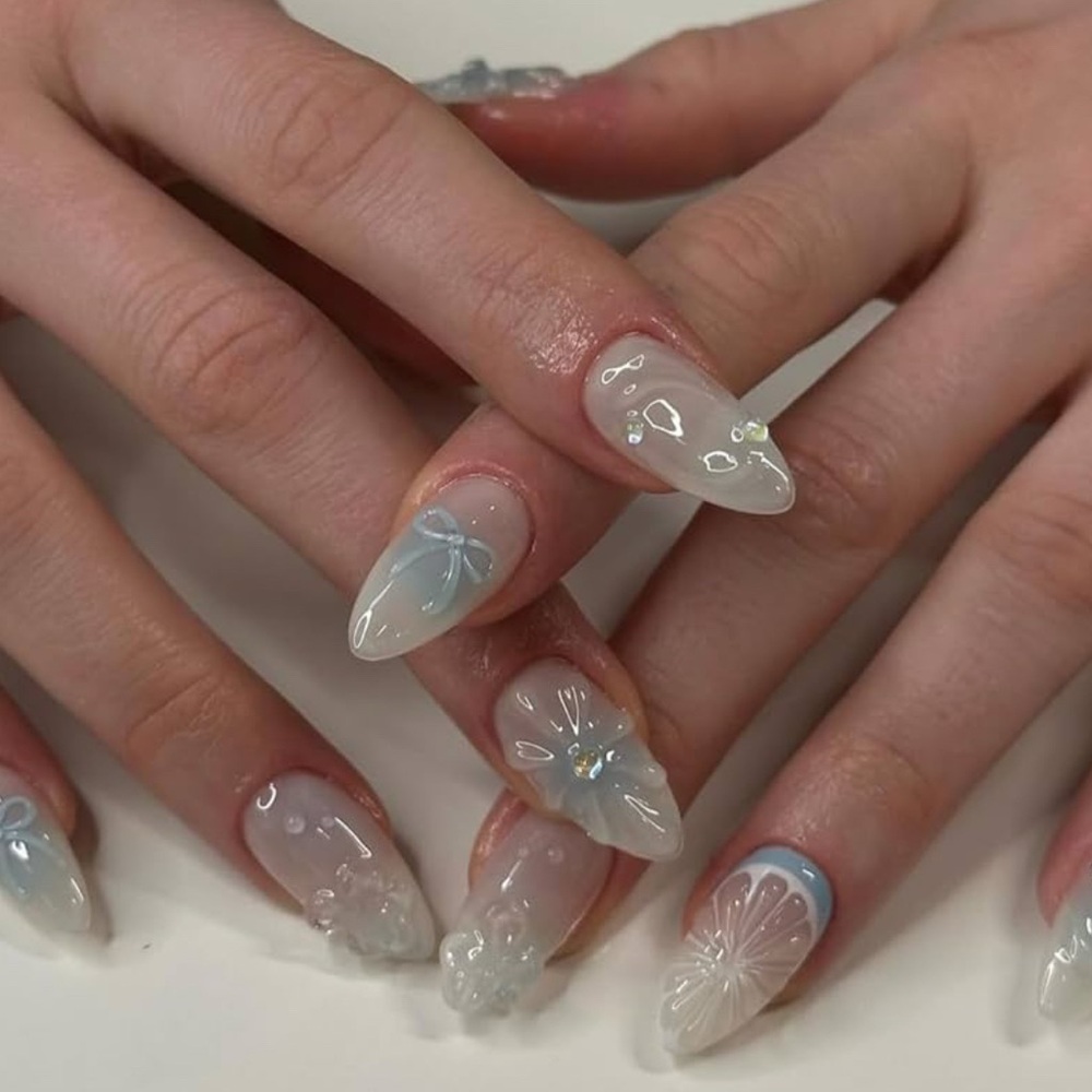 Elegant White and Blue Nail Art